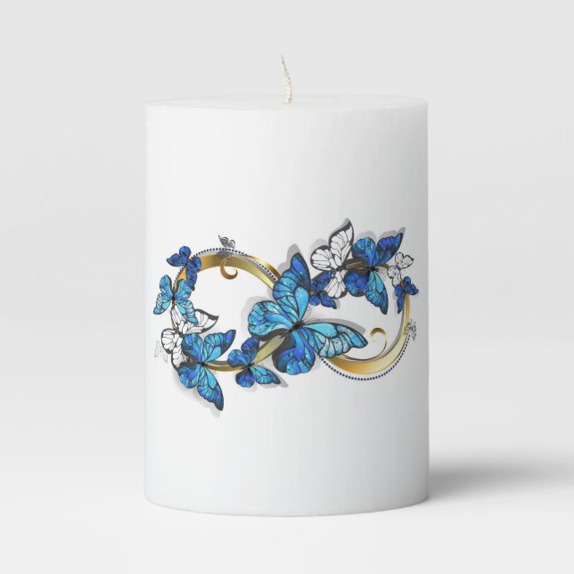 Symbol Infinity of Blue Morpho Butterflies Pillar Candle (Front)