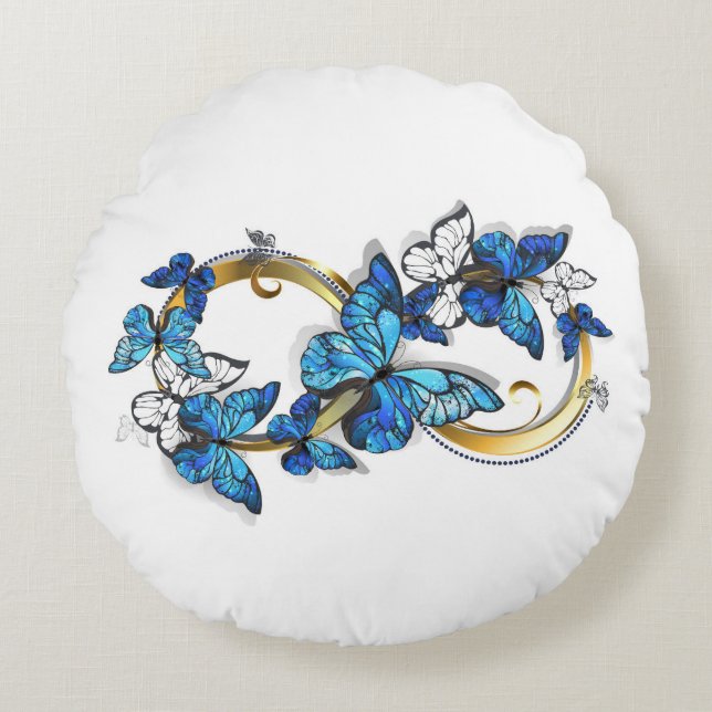 Symbol Infinity of Blue Morpho Butterflies Round Pillow (Front)