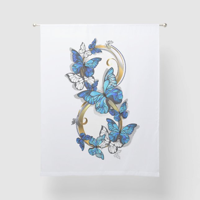 Symbol Infinity of Blue Morpho Butterflies Sheer Curtains (Front)