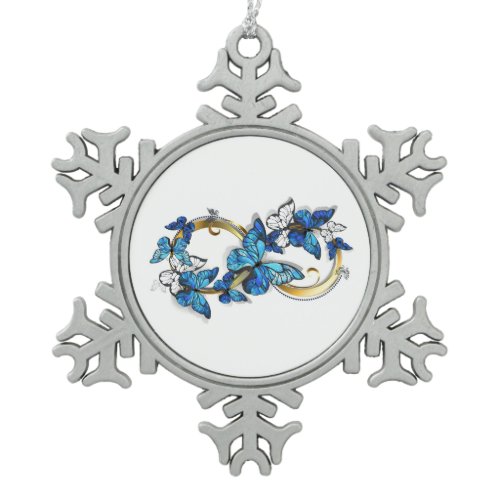 Symbol Infinity of Blue Morpho Butterflies Snowflake Pewter Christmas Ornament
