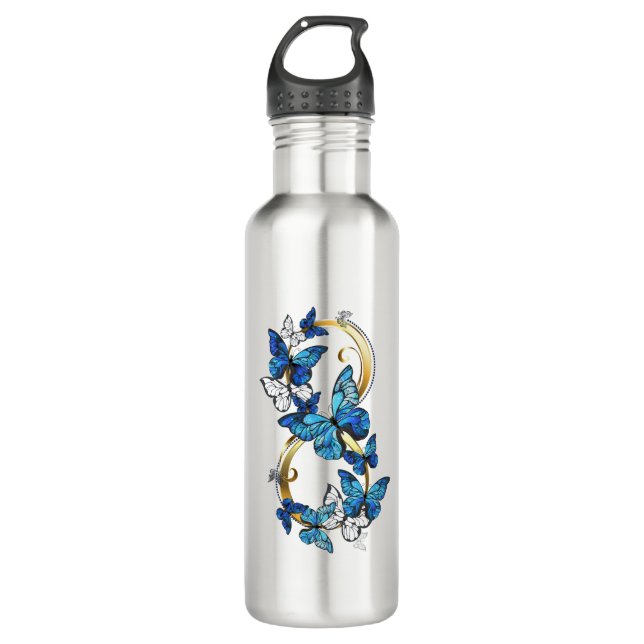 Symbol Infinity of Blue Morpho Butterflies Stainless Steel Water Bottle (Front)