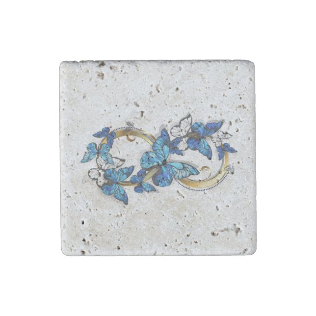 Symbol Infinity of Blue Morpho Butterflies Stone Magnet (Front)
