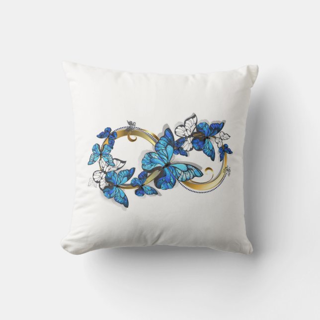 Symbol Infinity of Blue Morpho Butterflies Throw Pillow (Front)