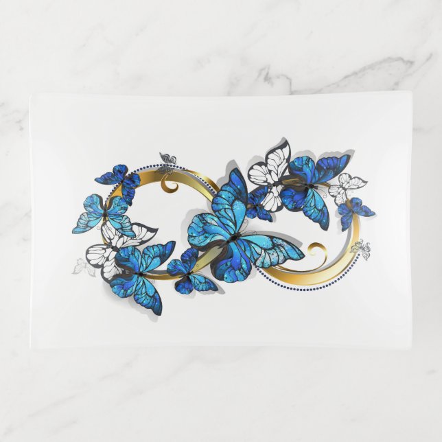 Symbol Infinity of Blue Morpho Butterflies Trinket Tray (Front)