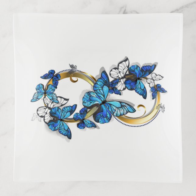 Symbol Infinity of Blue Morpho Butterflies Trinket Tray (Front)