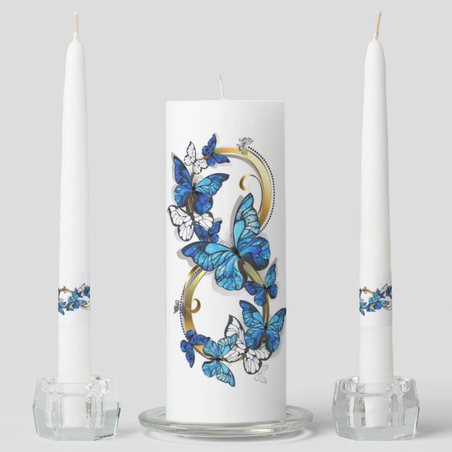 Symbol Infinity of Blue Morpho Butterflies Unity Candle Set (Front)