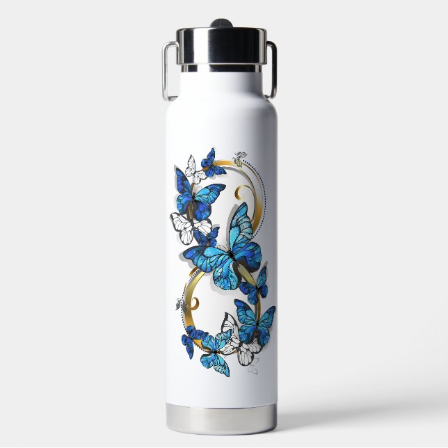 Symbol Infinity of Blue Morpho Butterflies Water Bottle (Front)