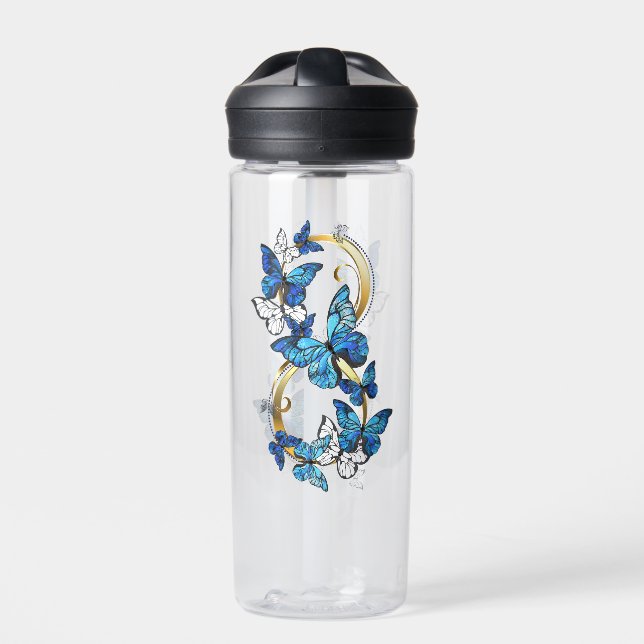 Symbol Infinity of Blue Morpho Butterflies Water Bottle (Front)