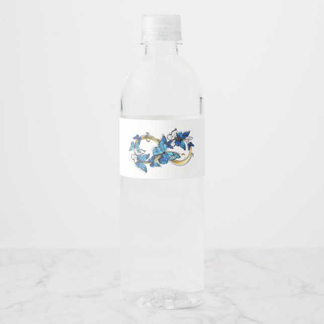 Symbol Infinity of Blue Morpho Butterflies Water Bottle Label (Front)
