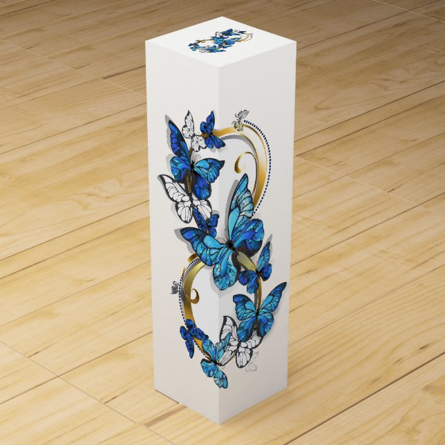 Symbol Infinity of Blue Morpho Butterflies Wine Box (Front)