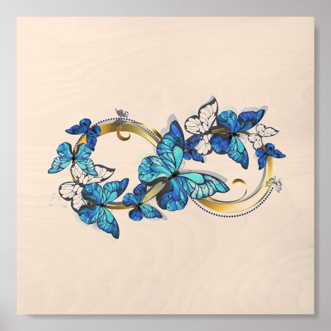 Symbol Infinity of Blue Morpho Butterflies Wood Photo Tile (Front Set)