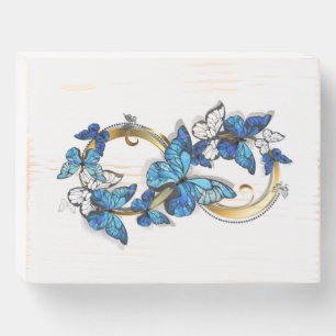 Symbol Infinity of Blue Morpho Butterflies Wooden Box Sign