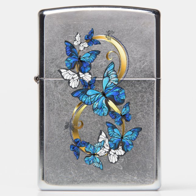Symbol Infinity of Blue Morpho Butterflies Zippo Lighter (Front)