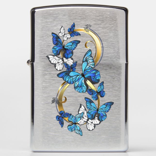 Symbol Infinity of Blue Morpho Butterflies Zippo Lighter (Front)