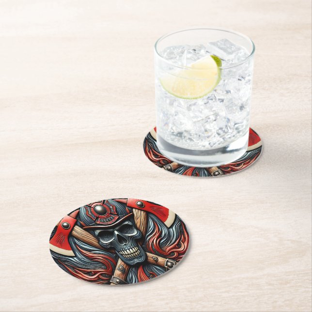 Symbol of Bravery and Fire Protection Round Paper Coaster (Insitu)