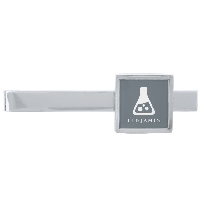 Symbol of Chemistry Personalized Name Silver Finish Tie Bar (Front)