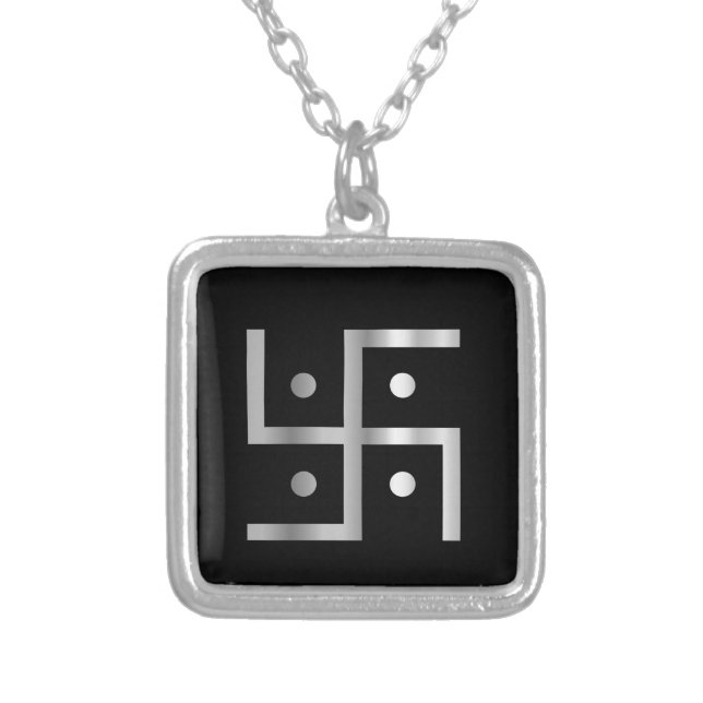 Symbol of Hinduism Swastika Silver Plated Necklace (Front)
