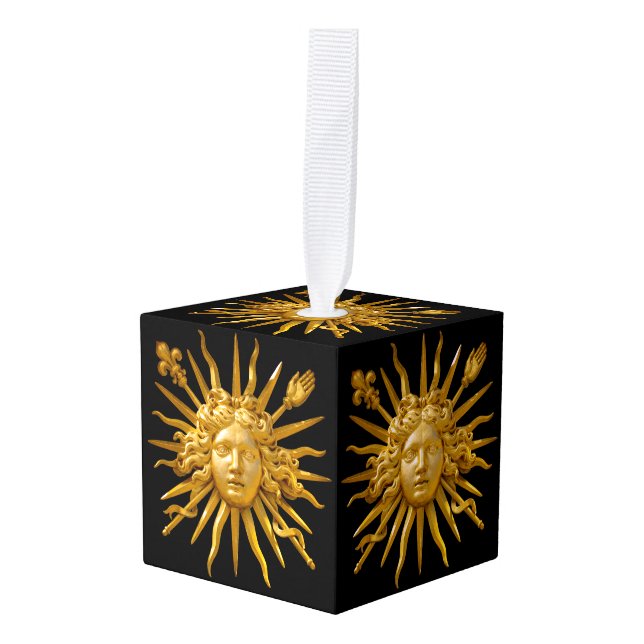 Symbol of Louis XIV the Sun King Cube Ornament (Front Angled)