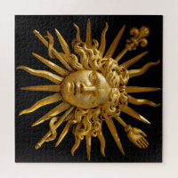 Symbol of Louis XIV the Sun King - Blue Background Jigsaw Puzzle