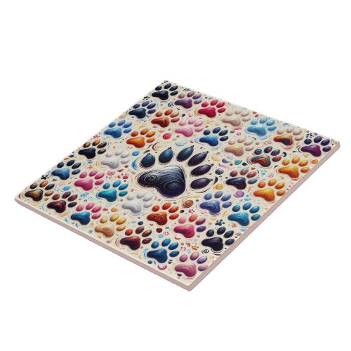 Symbol of love colored canine dog paw print  ceramic tile