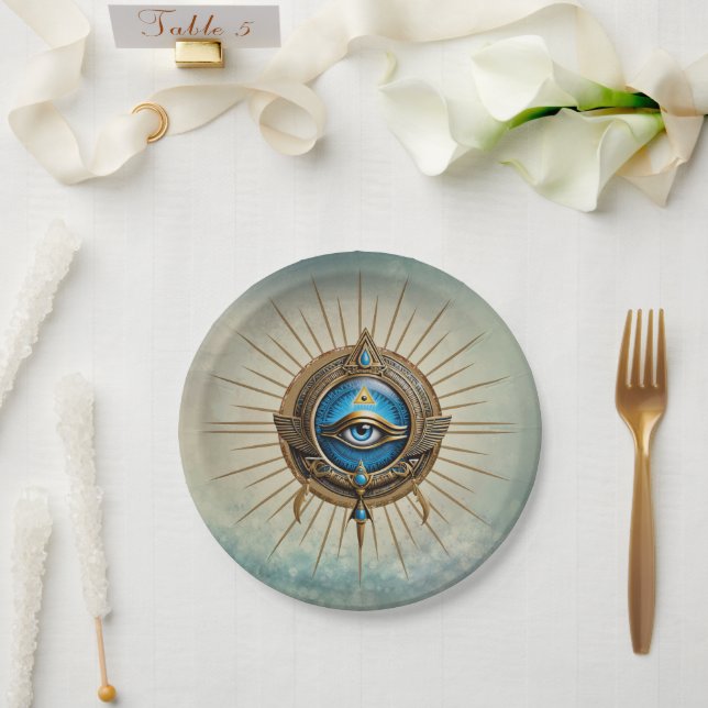 Symbol of the Egyptian allseeing eye,  Paper Plates (Wedding)
