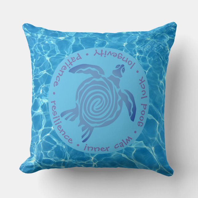 Symbol of the Sea Turtle - Blue Water Throw Pillow (Front)