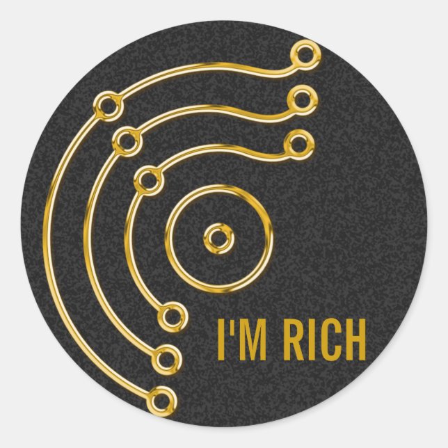Symbol RUNA / GOLD, I'M RICH | black splatter Classic Round Sticker (Front)