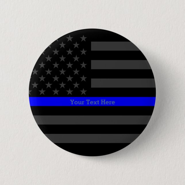 Symbol Thin Blue Line Personalized Black US Flag Pinback Button (Front)