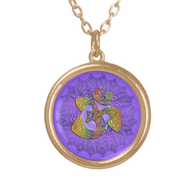 Symbol Universal OM / AUM - Ornament Gold Plated Necklace (Front)