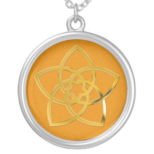 Symbol Venus Flower / GOLD orange splatter Silver Plated Necklace
