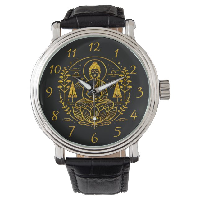 Symbolic Buddha Surrounded by Nature Elements Watch (Front)