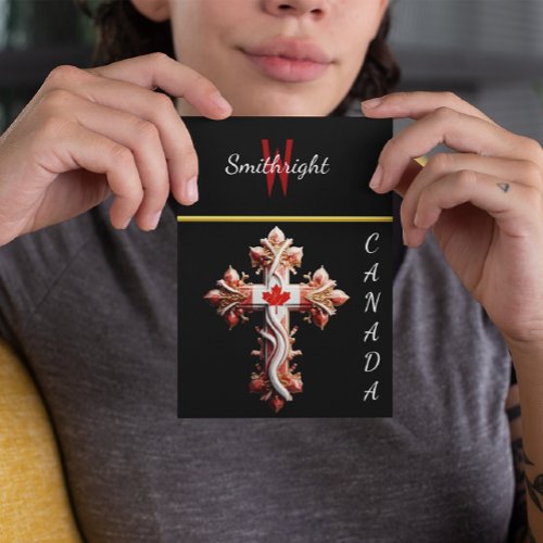 Symbolic Fusion Cross With Red Maple Leaf Postcard