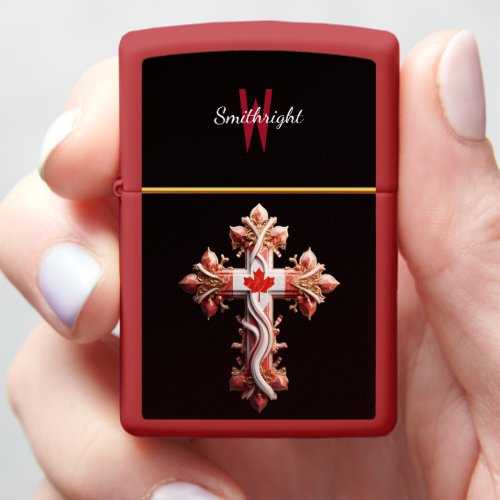 Symbolic Fusion Cross With Red Maple Leaf Zippo Lighter