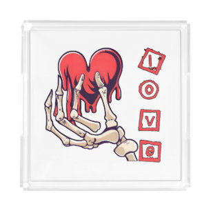 Symbolic Love Skeleton Hand Offering Heart Acrylic Tray