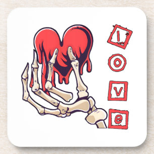 Symbolic Love Skeleton Hand Offering Heart Beverage Coaster