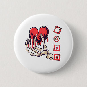 Symbolic Love Skeleton Hand Offering Heart Button