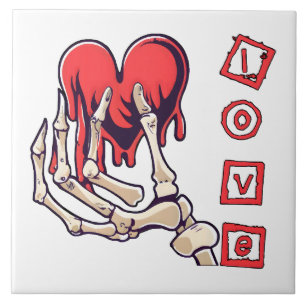 Symbolic Love Skeleton Hand Offering Heart Ceramic Tile