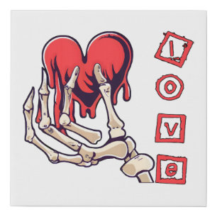Symbolic Love Skeleton Hand Offering Heart Faux Canvas Print