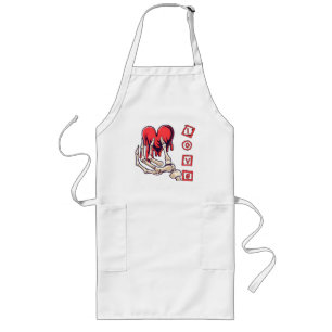 Symbolic Love Skeleton Hand Offering Heart Long Apron