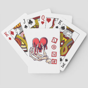 Symbolic Love Skeleton Hand Offering Heart Poker Cards