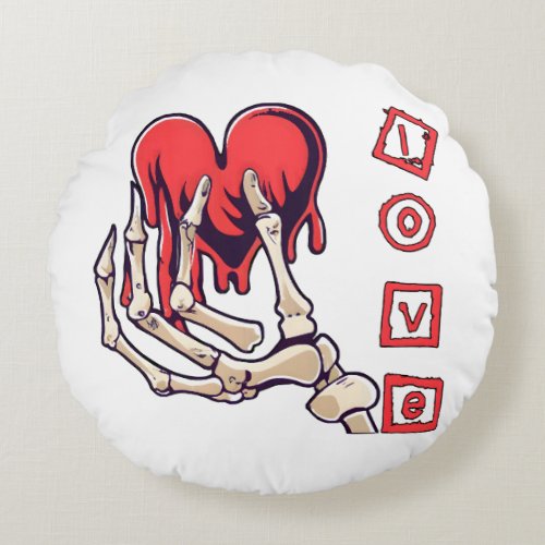 Symbolic Love Skeleton Hand Offering Heart Round Pillow