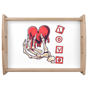 Symbolic Love Skeleton Hand Offering Heart Serving Tray
