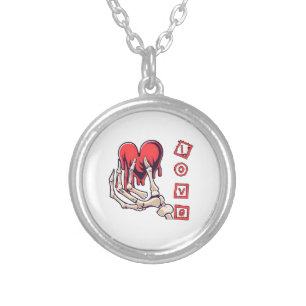 Symbolic Love Skeleton Hand Offering Heart Silver Plated Necklace
