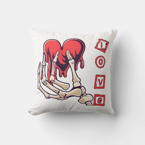 Symbolic Love Skeleton Hand Offering Heart Throw Pillow