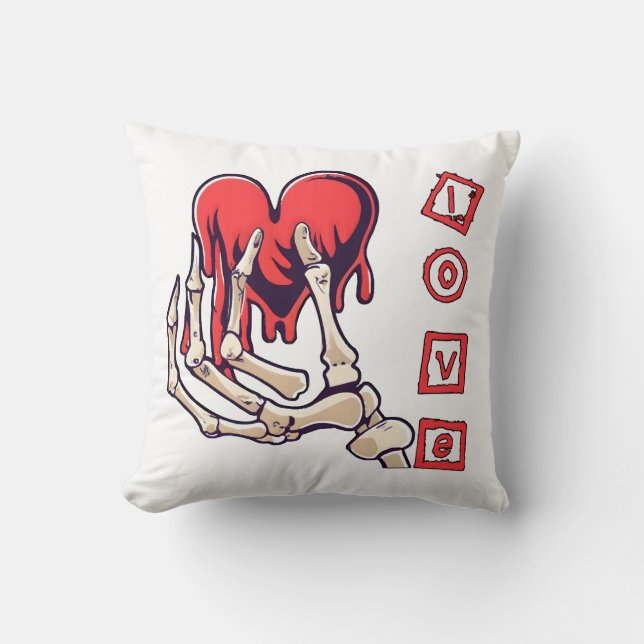 Symbolic Love Skeleton Hand Offering Heart Throw Pillow (Front)