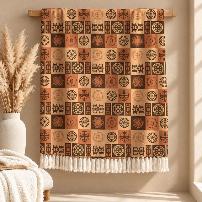 Symbolic Rust Heritage Pattern Throw Blanket Desig (Symbolic Rust Heritage Pattern Throw Blanket Design)