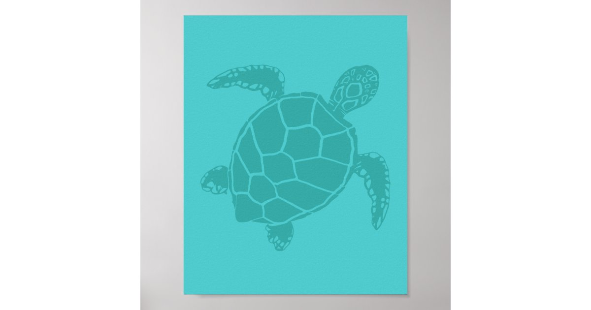 Symbolic Sea Turtle Blue Poster | Zazzle