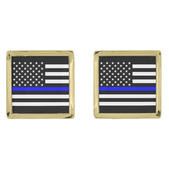 Symbolic Thin Blue Line American Flag graphic on a Cufflinks (Front)