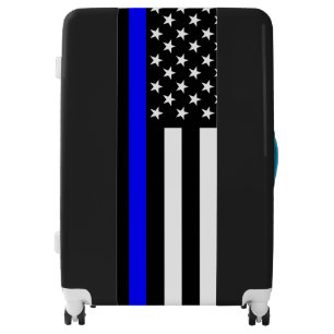 Symbolic Thin Blue Line American Flag graphic on a Luggage