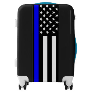 Symbolic Thin Blue Line American Flag graphic on a Luggage